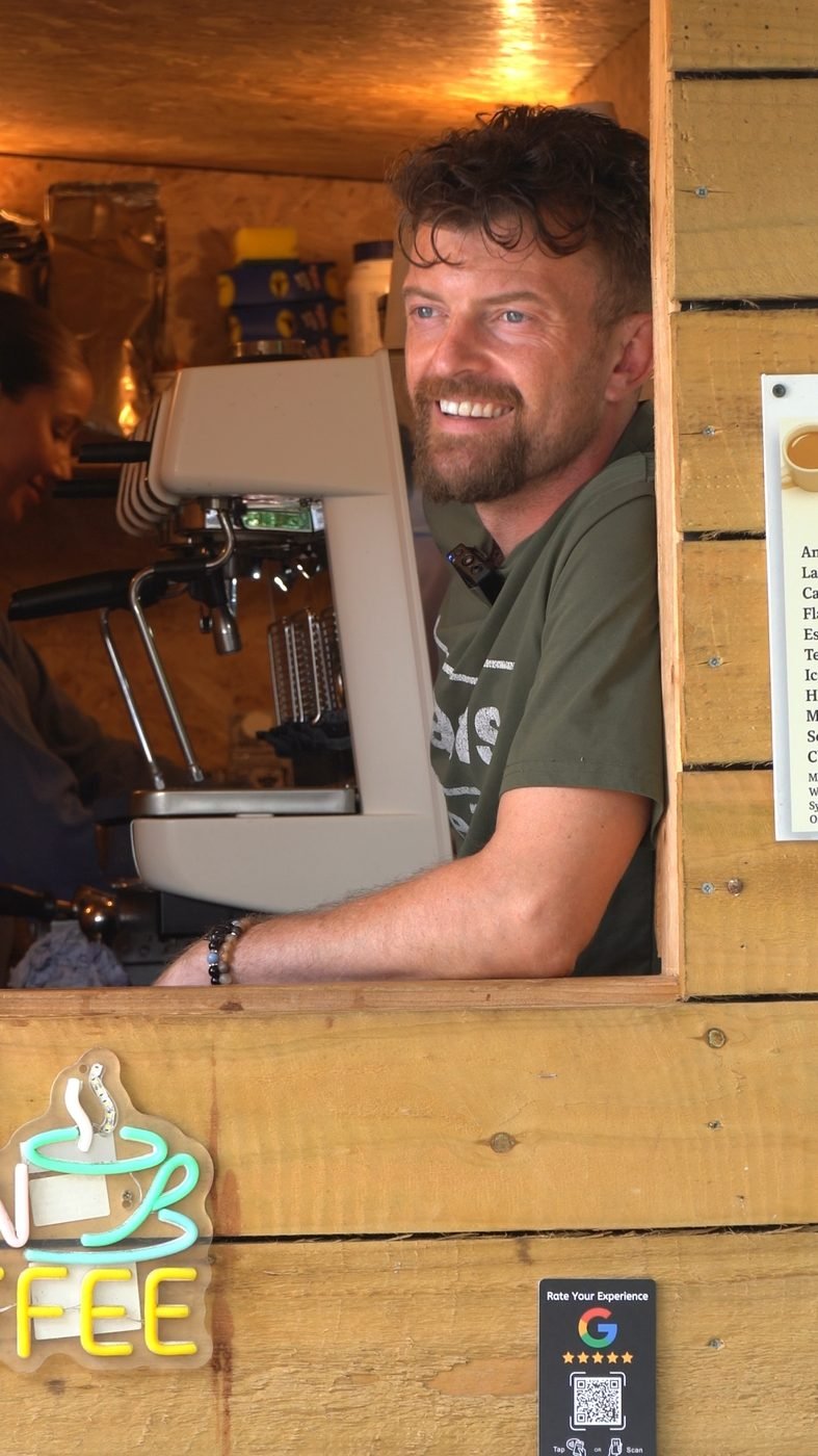 Steven pulling a coffee at Stone Coffee